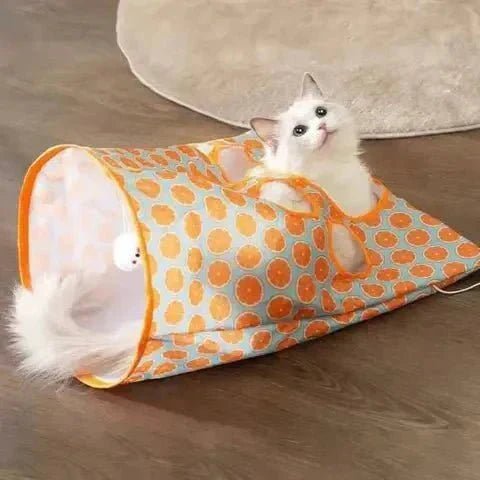 Tunnel Orange Pliable | L'Ami Ludique Indispensable de Votre Chat 😻 - Pattes d'Or