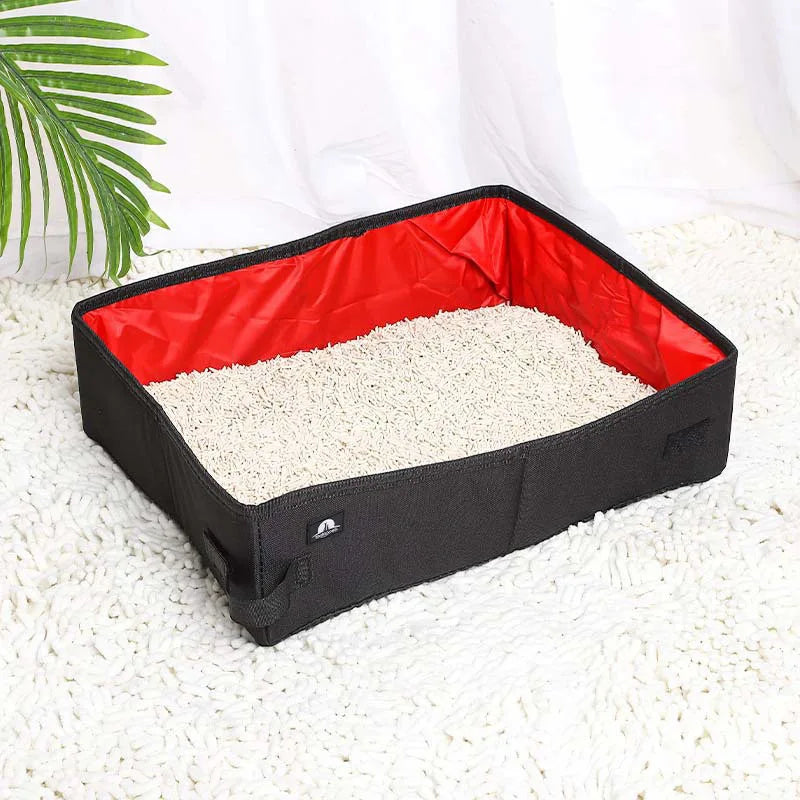 Bac de voyage pliable pour chat noir avec intérieur rouge, chat inclus