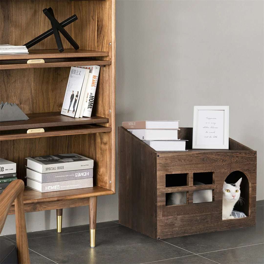 Lit en bois pour chat avec coussin : un refuge douillet pour votre animal.
