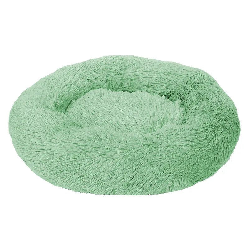 coussin rond chat en peluche vert