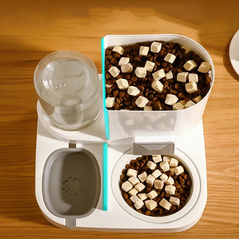 Double gamelle pour chat pratique à laver, avec conteneur croquettes et eau