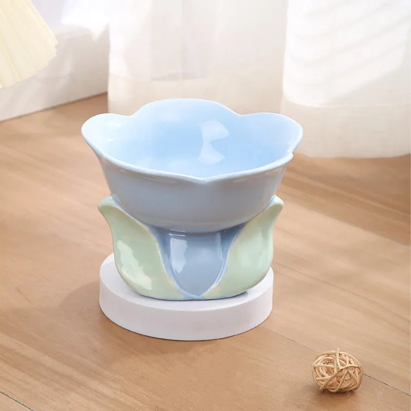 Gamelle design pour chat couleur bleue avec forme florale