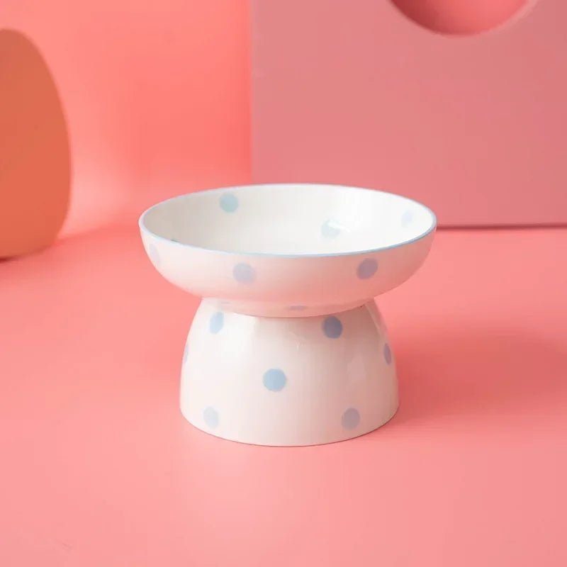 "Gamelle bleue en céramique avec des pois, parfaite pour l'eau et la nourriture des chats