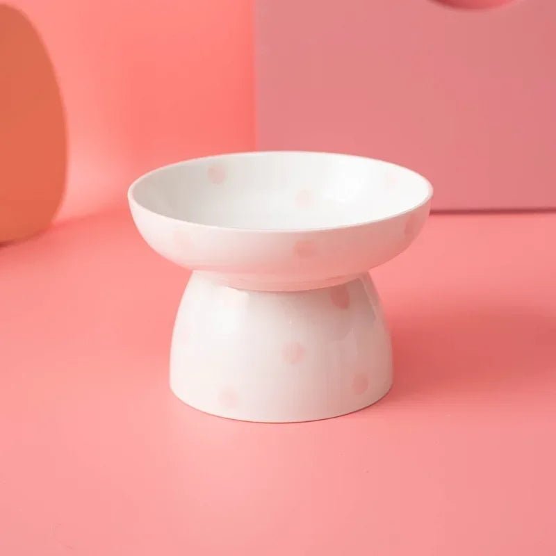 "Gamelle rose en céramique avec des pois, parfaite pour l'eau et la nourriture des chats