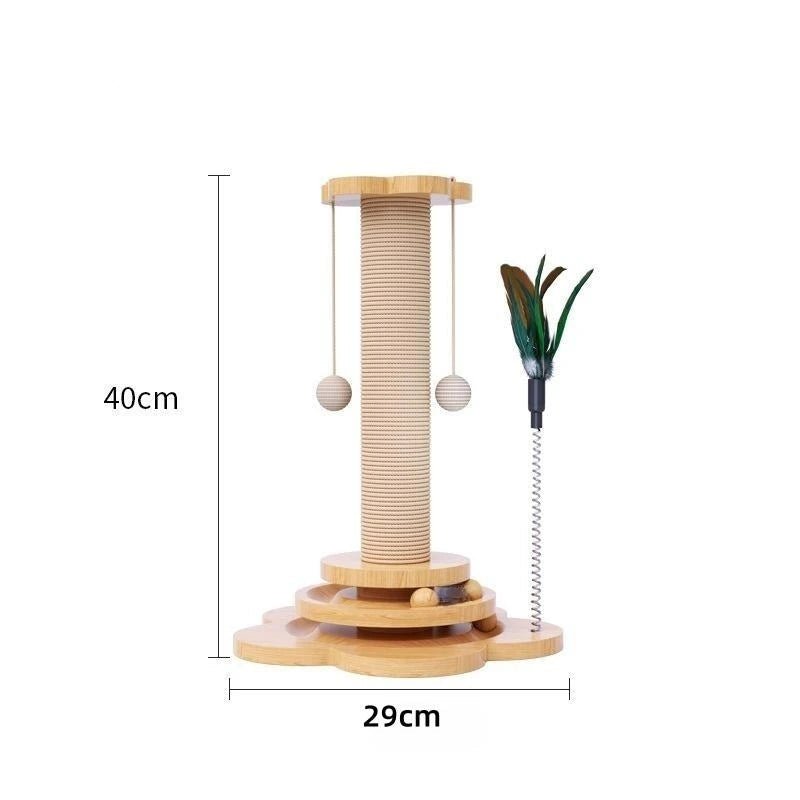 Griffoir évolutif pour chaton avec toupie et jouets en bois