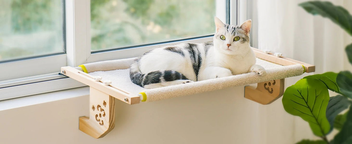 Hamac robuste pour fenêtre de chat en bois beige