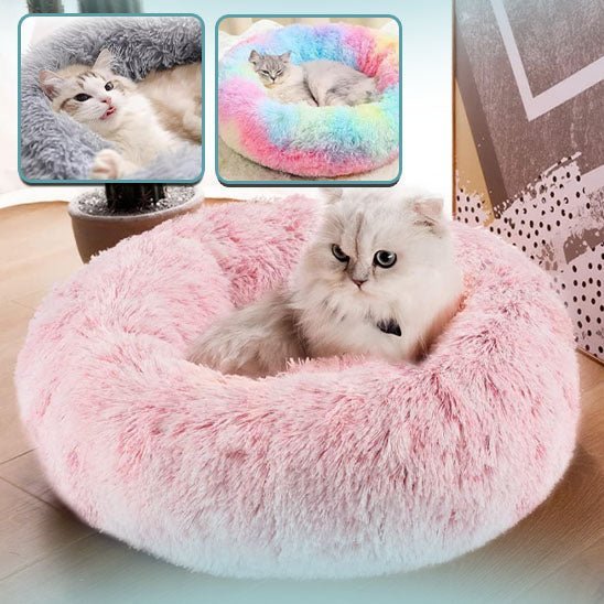 Lit pour chat rond anti-stress en peluche naturel