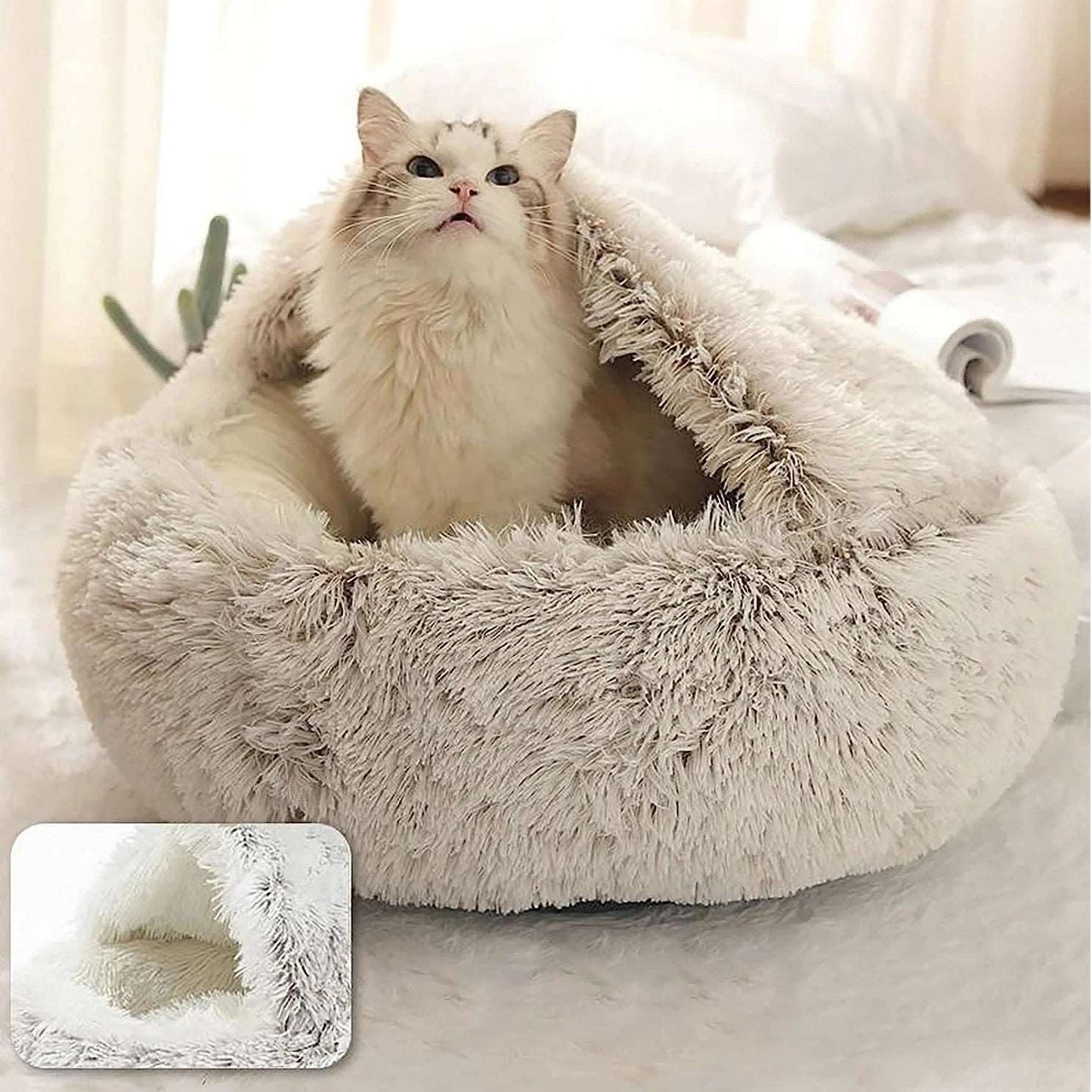 Lit rond pour chat d'intérieur, idéal pour se détendre et se blottir.