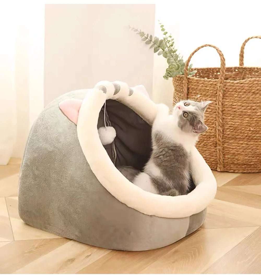 Niche d'intérieur confortable pour chat : design en forme de grotte, couleur grise