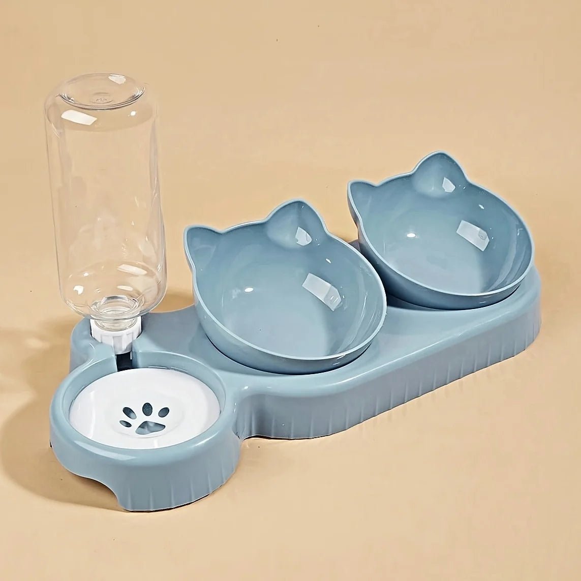 Mangeoire chat 3 en 1 disponible en bleu, rose, gris et bleu marine