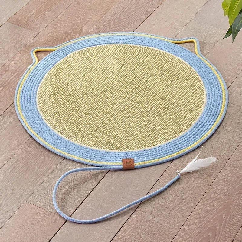 Tapis Rafraîchissant et Griffoir 2 - en - 1 en Rotin Naturel pour Chat - Pattes d'or