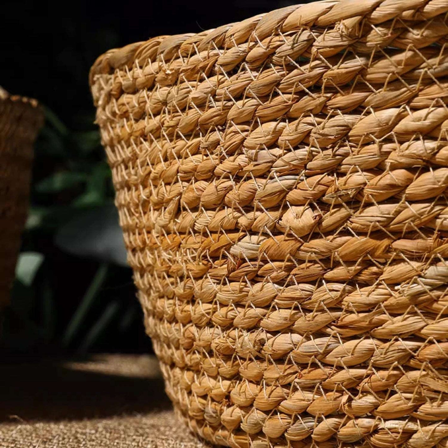 Détail du coussin chat en rotin,