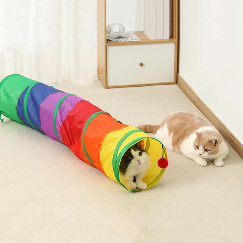 Tunnel pliable pour chat en forme droite – design coloré