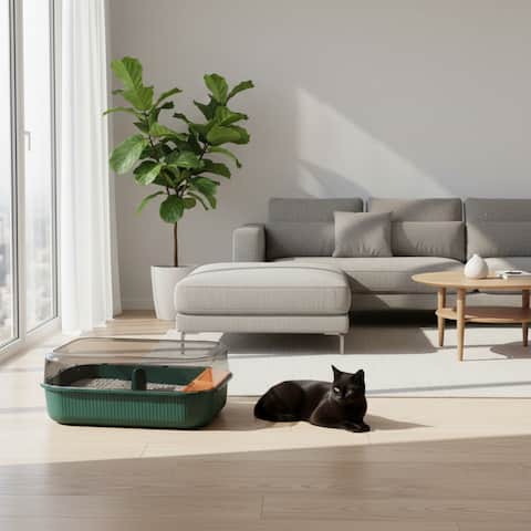 Bac Litière Anti - Éclaboussures Chat | Couvercle & Pelle - Pattes d'Or