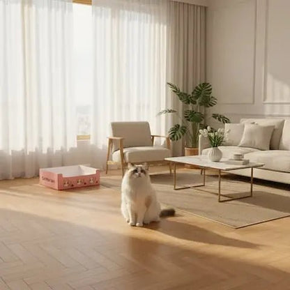 Bac litière jetable rose pour chat, idéal voyage et appartement