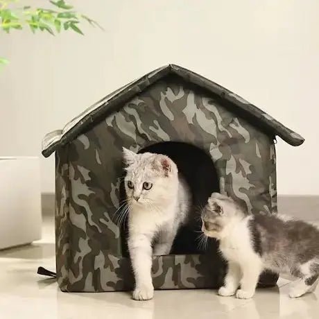 Abri chat extérieur vert camouflage - protection contre le froid et la pluie