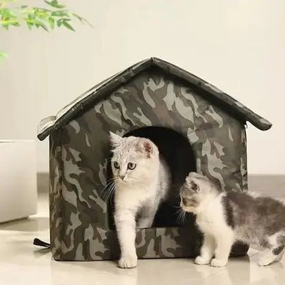 Abri chat extérieur vert camouflage - protection contre le froid et la pluie
