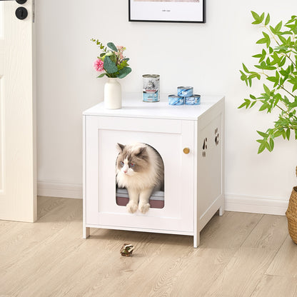 Bac à litière caché multifonction pour chat avec design élégant et moderne en blanc.