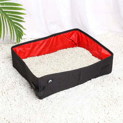 Bac de voyage pliable pour chat noir avec intérieur rouge, chat inclus