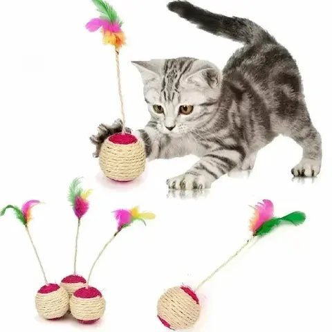 Balle sisal griffoir anti-stress pour chat avec plume