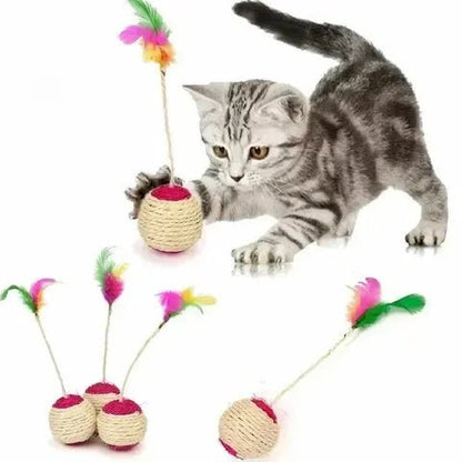 Balle sisal griffoir anti-stress pour chat avec plume