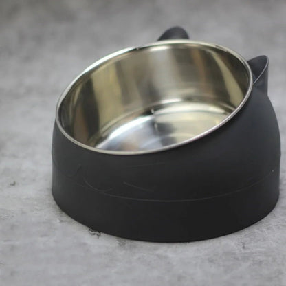 Bol incliné en inox noir pour chat, antidérapant et surélevé