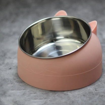 Bol incliné en inox rose pour chat, antidérapant et surélevé