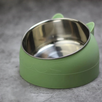 Bol incliné en inox vert pour chat, antidérapant et surélevé