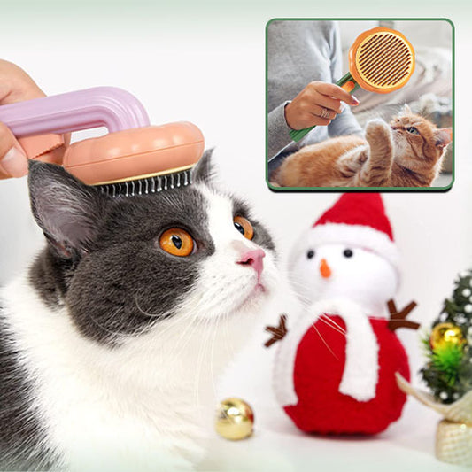 Une brosse à chat avec une poignée ergonomique et antidérapante.