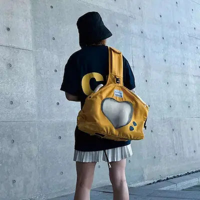 Chat calme dans sac transport bandoulière - voyage serein garanti