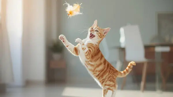 Chat Bengal jouant avec un jouet à plume interactif - Stimulation et jeu heureux avec les jouets Pattes d'Or