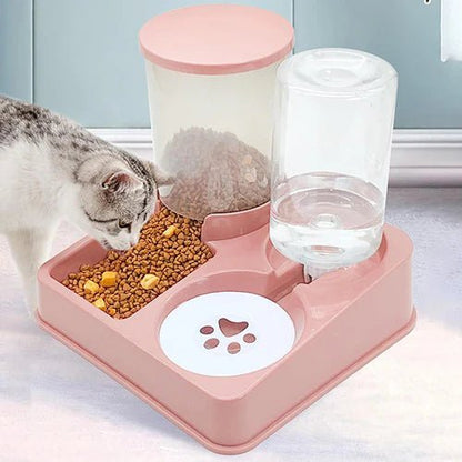 Chat mangeant ses croquettes dans le distributeur automatique