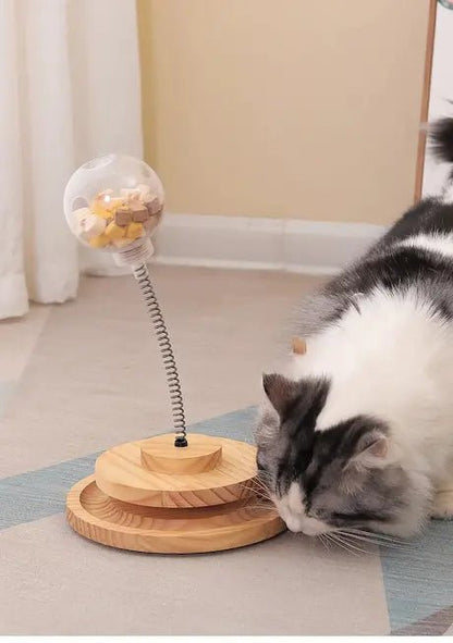 Distributeur en bois anti-glouton pour chat - ralentisseur de repas naturel