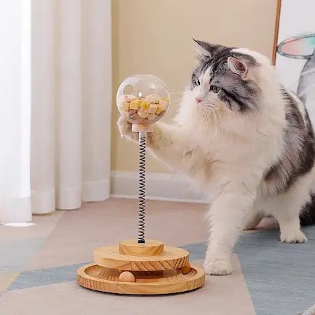 Distributeur de croquettes en bois pour chat - jeu intelligent et slow feeding