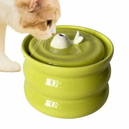 Fontaine céramique baleine verte pour chat