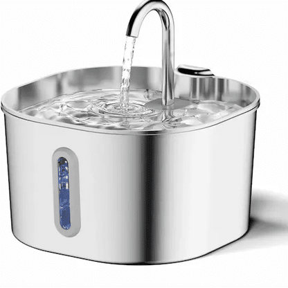 Fontaine à eau pour chat 2,2L en acier inoxydable avec capteur de mouvement et triple filtration