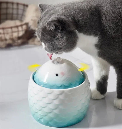 Fontaine à eau automatique en céramique pour chat, alimentée par USB