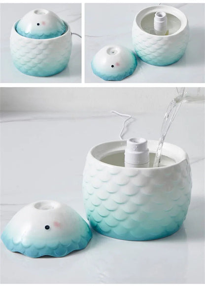 Fontaine à eau féline en céramique, connectivité USB