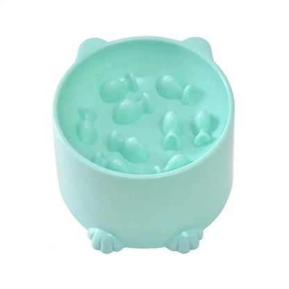 Gamelle anti glouton surélevée verte pour chat, digestion saine