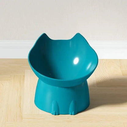 Gamelle en plastique bleue pour chat, surélevée et antidérapante
