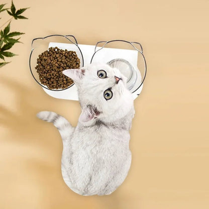 Gamelle double pour chat inclinée à 15°, soulage la nuque et prévient les troubles digestifs