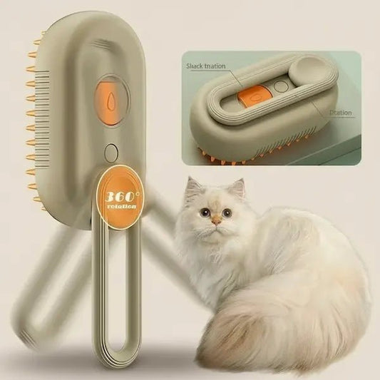 Gros plan sur la tête de brosse en silicone souple orange et blanc, montrant les dents arrondies pour un toilettage sans douleur