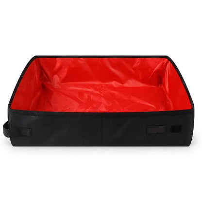 Litière pliable compacte pour chat, noire avec intérieur rouge