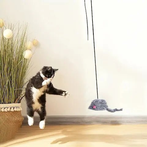 Jouet interactif pour chat à suspendre avec souris en mouvement et corde élastique