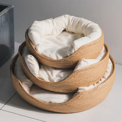 Lit rond pour chat en bambou avec coussin moelleux, confort et style