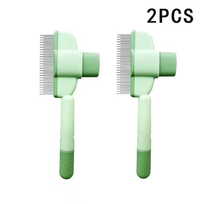 Lot de 2 brosses démêlantes vertes pour chat à poils longs, posées sur un fond neutre avec leur design ergonomique visible