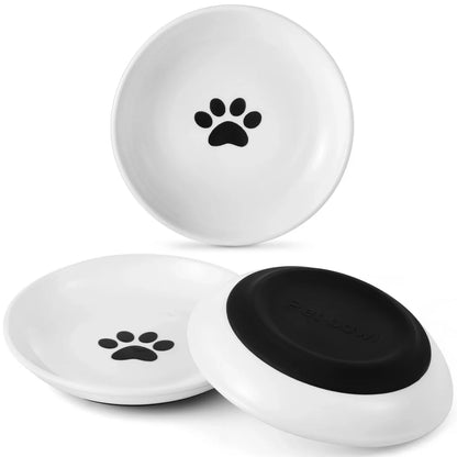 Lot de 3 gamelles en céramique blanche pour chat avec fond antidérapant


