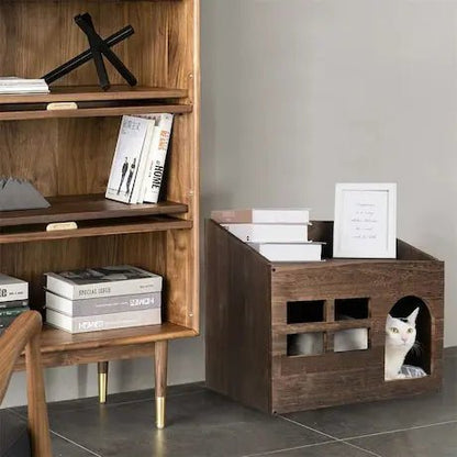 Maison chat bois dans un salon - meuble design qui s'intègre parfaitement à la déco