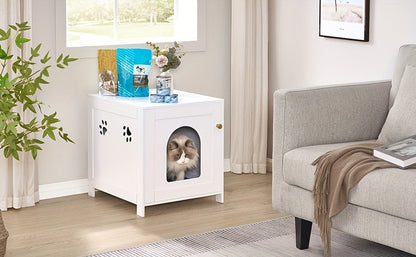 Maison pour chat avec bac à litière caché, design chic et pratique.