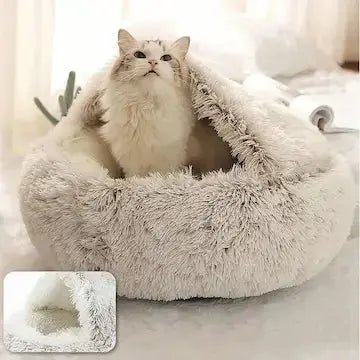 Intérieur moelleux du panier rond pour chat - texture peluche douce
